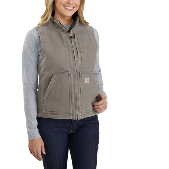 NEW Carhartt Gray Sherpa Lined Relaxed Fit Barn Vest Women’s Sz XXL NWT - Picture 1 of 13